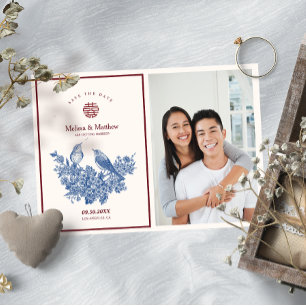 Photo Magpie Florale Chinesische Hochzeit Save the Einladung