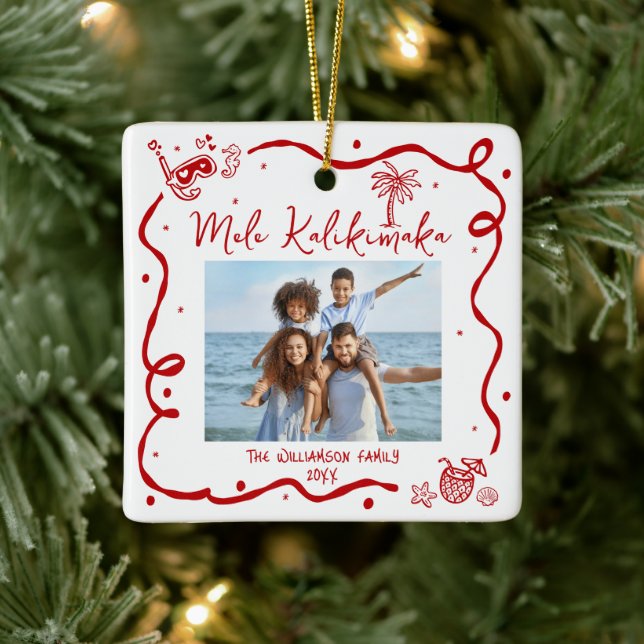 Photo Mele Kalikimaka Red Hand Drawn Christmas Fun Keramikornament (Baum)