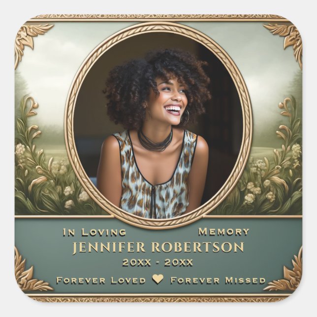 Photo Memorial Quadratischer Aufkleber (Vorderseite)