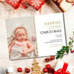 Photo Merrier Little Christmas Birth Announcement Feiertagskarte<br><div class="desc">Spread the joy of a Christmas birth with this elegant modern holiday birth announcement card. Personalize the front with your special photo,  baby's name and birth stats,  and holiday message. The reverse features pretty falling snowflakes frost background. Designed by Thisisnotme©</div>