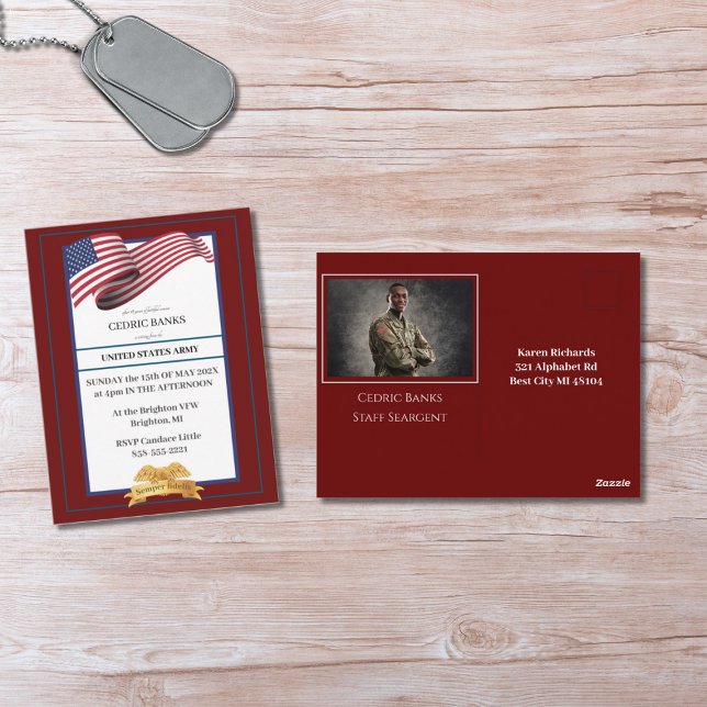 Photo Military Retirement Invitation Gold Crest Postkarte (Von Creator hochgeladen)