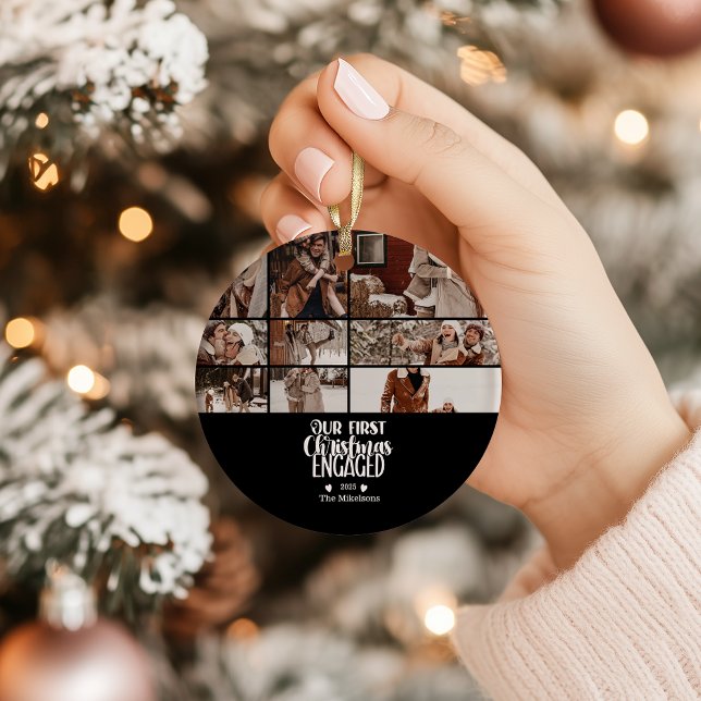 Photo Minimalist First Christmas Engaged Keramik Ornament (Von Creator hochgeladen)