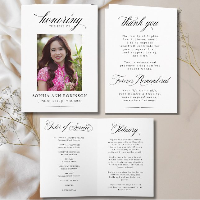 Photo Modern Memorial Order of Service Program  Karte (FRONT,  INSIDE & BACK OF MEMORIAL PROGRAM  )