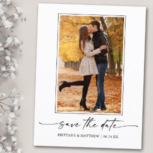 Photo Modern Minimalist Ink Script Save The Date Postkarte