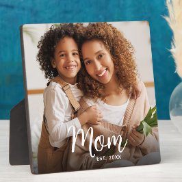 Photo Mom Established Date Black Custom Script Fotoplatte