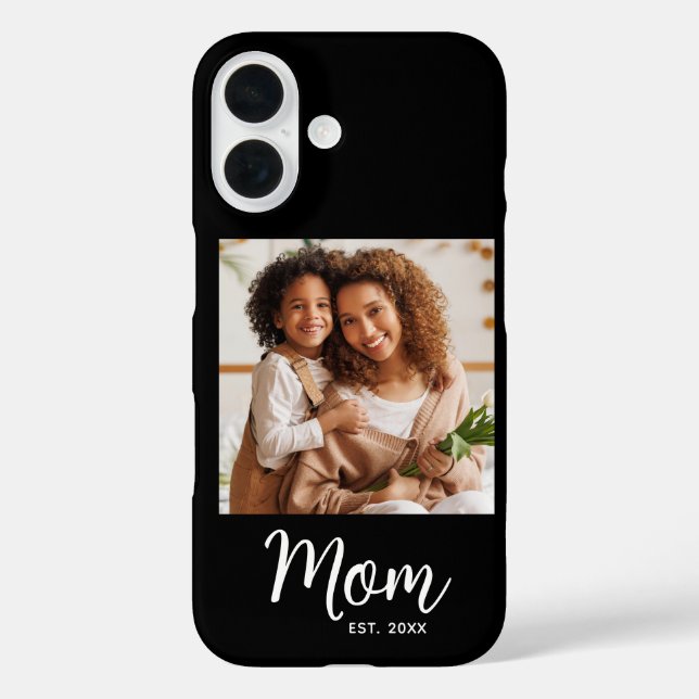 Photo Mom Established Date Black White Script Gift Case-Mate iPhone Hülle (Rückseite)