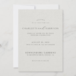 Photo Monogram White Faux Linen Wedding Invitation Einladung
