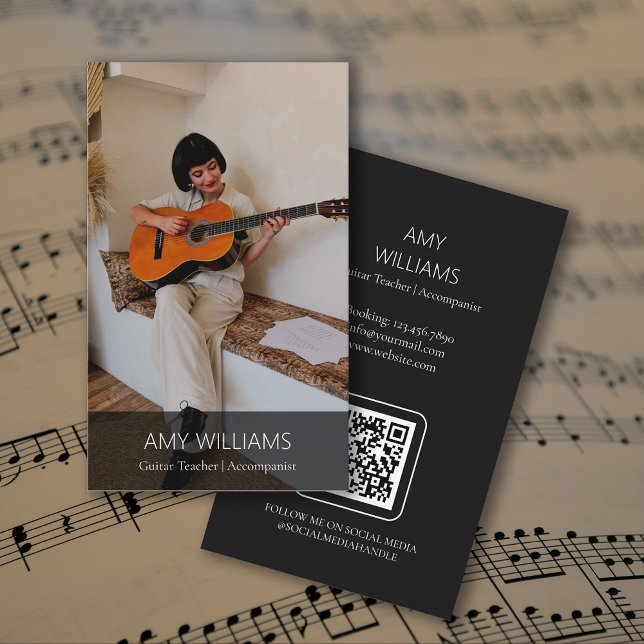 Photo Music Teacher Singer Songwriter QR Code Visitenkarte (Photo Music Teacher Singer Songwriter QR Code Business Card)