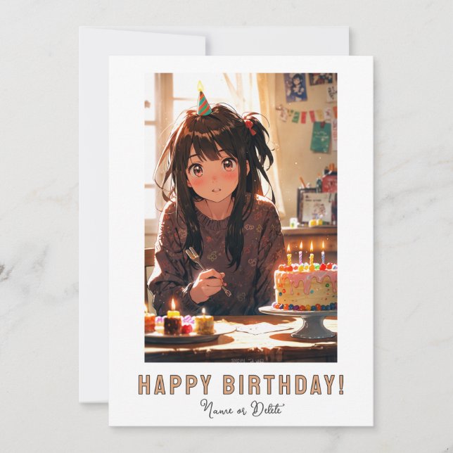 *PHOTO NAME Birthday Cake ANIME Girl  Einladung (Vorderseite)