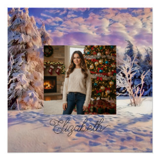 Photo Name Winter Scenery Purple Pink Watercolor Poster