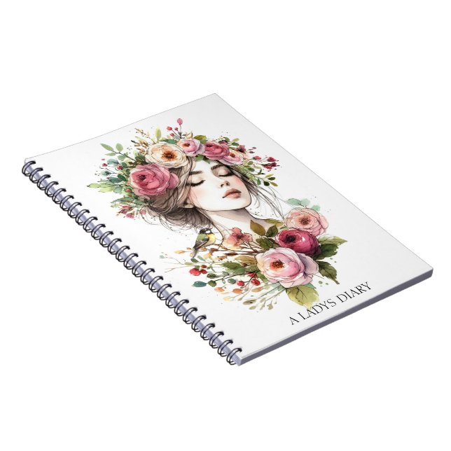 Photo Notebook Diary Women with Roses-Wreath Notizblock (Rechte Seite)