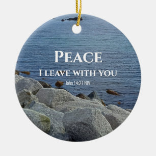 Photo of Peaceful Blue Atlantic Ocean Bible Verse Keramik Ornament