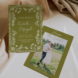 Photo Olive Hand Drawn Floral Garden Save The Date