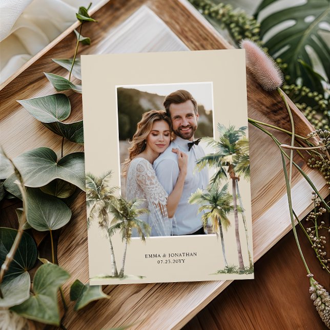 Photo Palm Tree Wedding Coastal Thank You Dankeskarte (Von Creator hochgeladen)