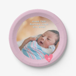 Photo Paper Plate Baptism Pink Shower Pappteller