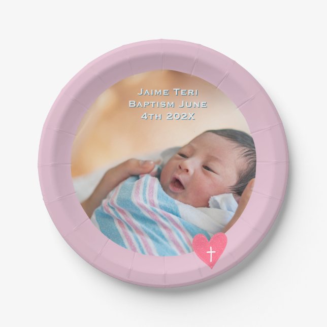 Photo Paper Plate Baptism Pink Shower Pappteller (Vorderseite)