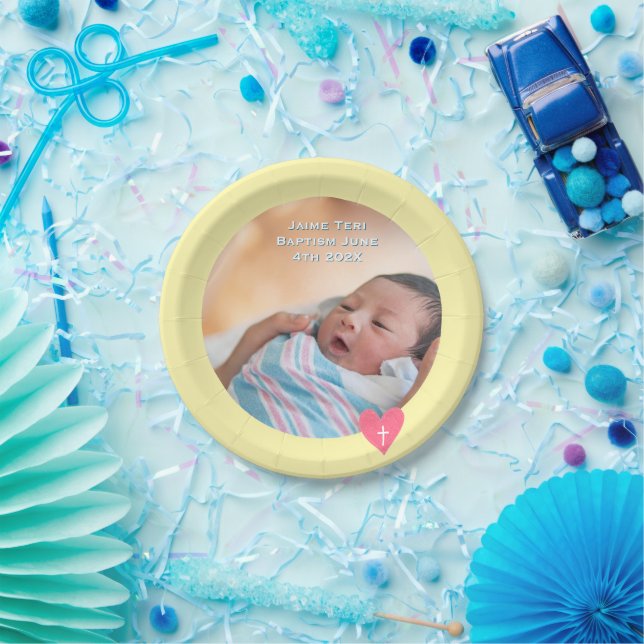 Photo Paper Plate Baptism Yellow Shower Pappteller (Party)