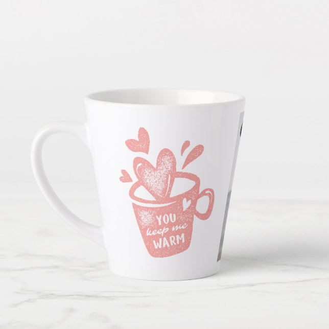 Photo Peach Pink Mug Hearts Stamp Love Latte Mug Milchtasse (Links)