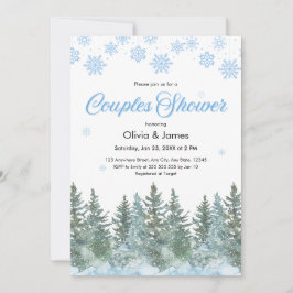 Photo Pine Winter Snowflakes Couples Bridal Shower Einladung