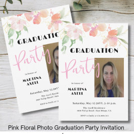 Photo Pink Floral Graduation Party Invitation Einladung