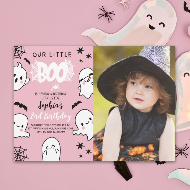 Photo Pink Halloween Birthday – Our Little Boo Einladung (Von Creator hochgeladen)