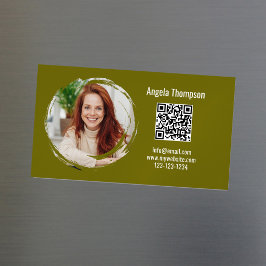 Photo QR Code Green Modern Magnetic Magnetische Visitenkarte