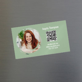 Photo QR Code Green Modern Magnetic Magnetische Visitenkarte