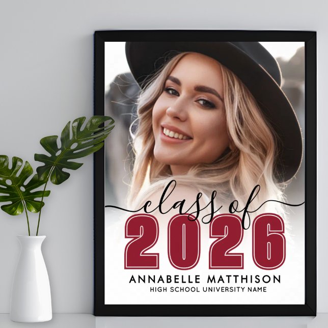 Photo Red Graduation Party Sign Poster (Photo Red Graduation Party Sign)