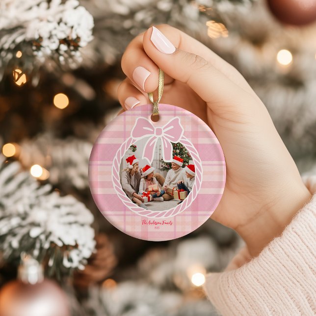 Photo Retro Pink Plaid Whimsical Holiday  Keramik Ornament (Von Creator hochgeladen)
