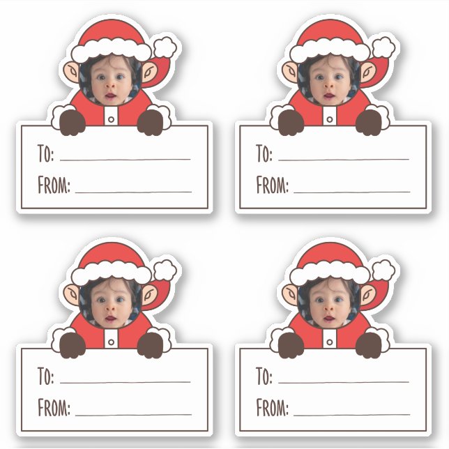 Photo Santa Gift Tag Sticker (Vorderseite)