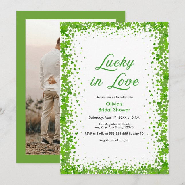 Photo St Patrick's Day Lucky in Love Bridal Shower Einladung (Vorne/Hinten)