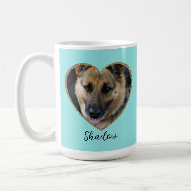 Photo Template Glitter Heart With Pet Custom Name Kaffeetasse (Links)