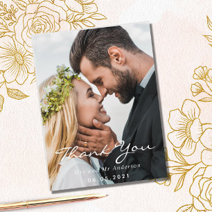 Photo thank you wedding modern script postkarte