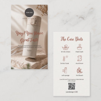 Photo Tumbler Care Card Thank You Insert QR Code Visitenkarte