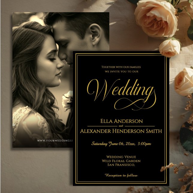 Photo Vintage Black Wedding Invitation Einladung (Cinematic Photo Vintage Black Wedding Invitation)