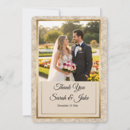 Photo Wedding Elegant Gold Frame Minimalist Floral Dankeskarte