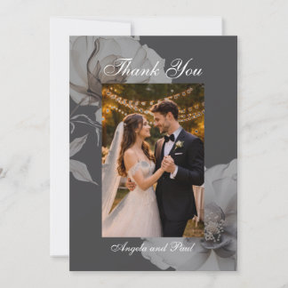 Photo Wedding Flat Thank You Card Dark Grey Roses Dankeskarte