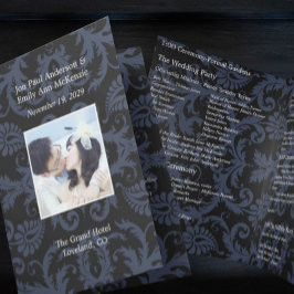 Photo Wedding Program Navy Blue & White Damask