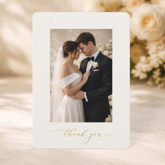 Photo Wedding Thank You Card with Gold Calligraphy Einladung
