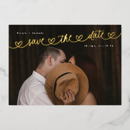 Photo Wedding Website Gold Hearts Save The Date Folieneinladung