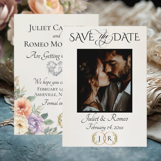 Photo, Wildflowers & Leaf Monogram - Ivory Save The Date (Von Creator hochgeladen)