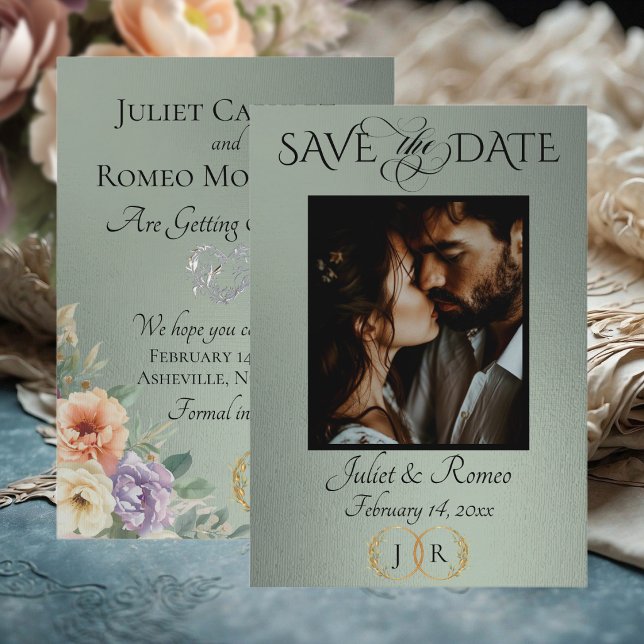 Photo, Wildflowers & Leaf Monogram - Sage Save The Date (Von Creator hochgeladen)