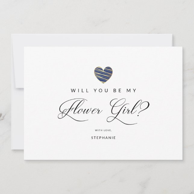 Photo Will You Be My flower Girl Navy Heart (Vorderseite)