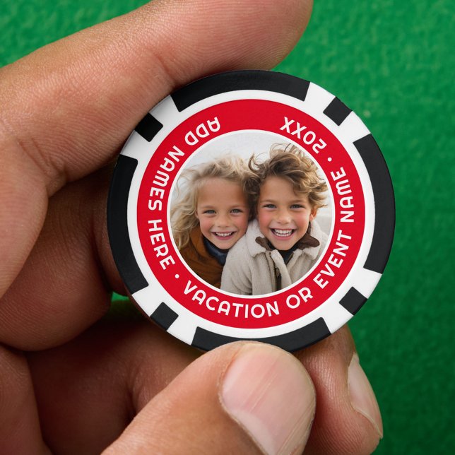 Photo with Red Border and Custom Text Pokerchips (Custom Poker Chip)