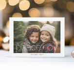 Photo with White Border - Tribal Pattern Peace Joy Feiertagskarte<br><div class="desc">Gold tribal pattern on the back -- Front: A white border with a single photo and minimal design makes this a great choice for a trendy Christmas card. A modern simple font in white over the photo is included along with a place to add your family name. Make a unique...</div>