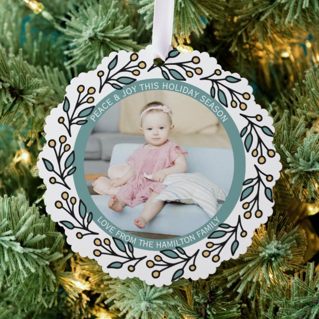 Photo Wreath Framed Personalized Christmas Ornament Karte (Insitu (Baum))