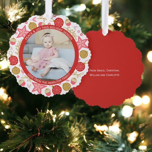 Photo Wreath Framed Personalized Christmas Ornament Karte (Photo Wreath Framed Personalized Christmas Ornament Cards from Ricaso. A card and ornament on one.)