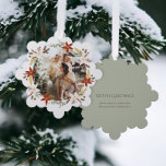 Photo Wreath Framed Personalized Christmas Ornament Karte<br><div class="desc">Add your own photo and text to this customizable hanging ornament card.. ideal for Christmas or any other event / occasion .. personalized to suit your requirements .. designed in a delicate green palate with a place for your photograph to the front surrounded by a stunning floral winter wreath frame...</div>