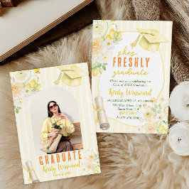 Photo Yellow Stripes Lemons and Flowers Graduation Einladung
