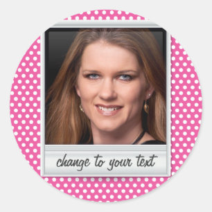 photoframe auf weißem u. rosa Punkt Runder Aufkleber